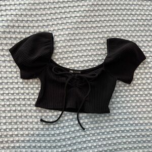 Zara Black Puff Sleeve Crop Top